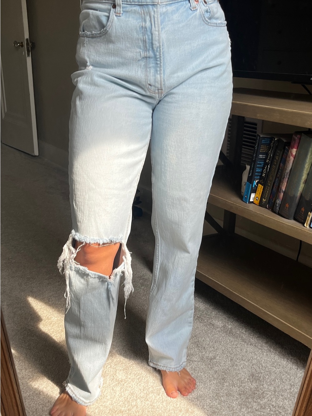 Abercrombie & Fitch High-Rise Light Blue Distressed Straight Jeans